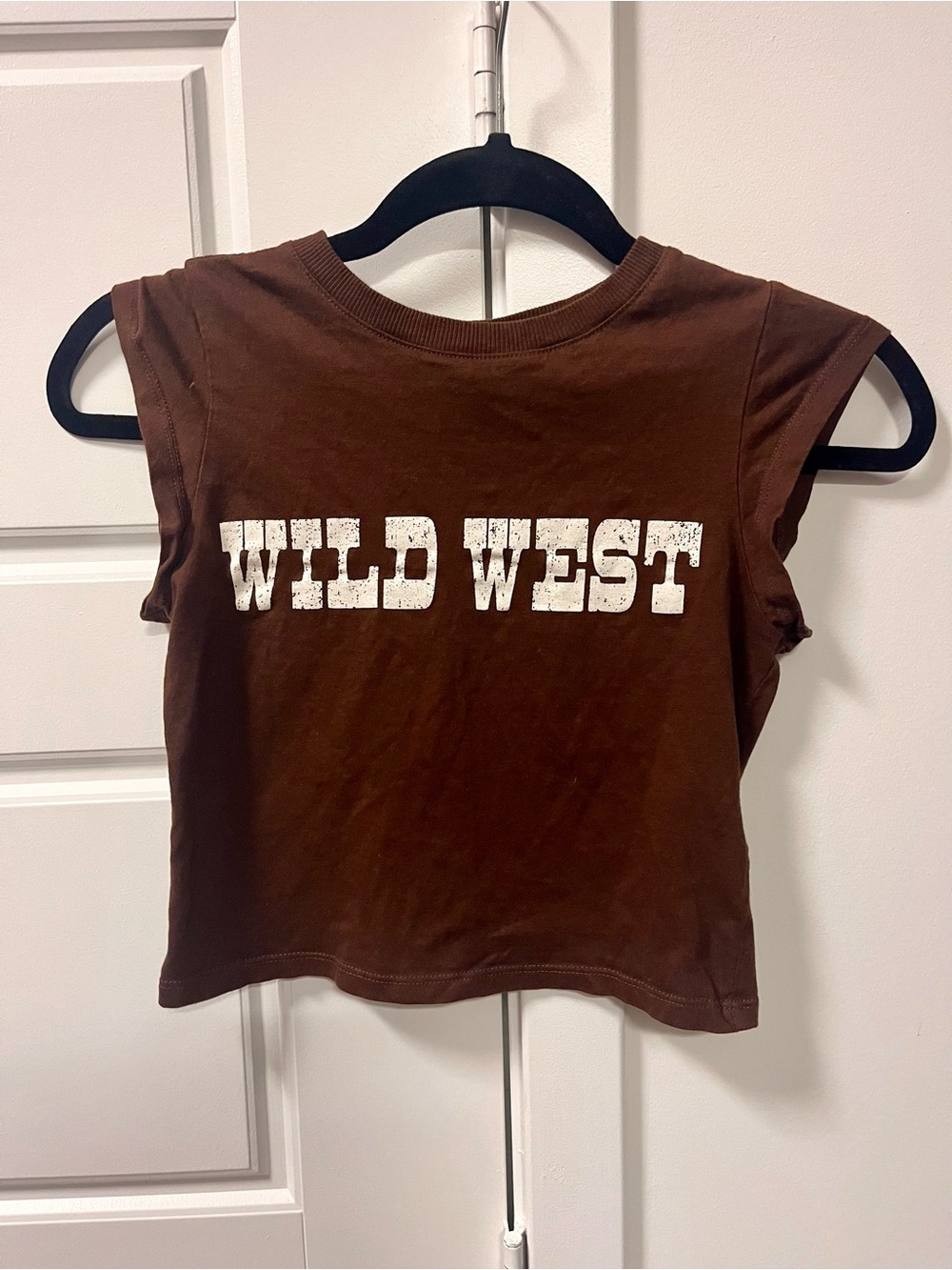 H&M Divided Wild West Brown Crop Top XS Western Y2K Graphic Tee